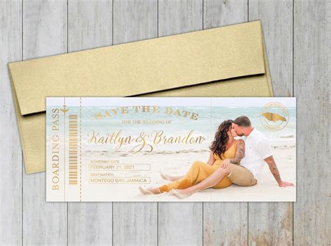 Foil Boarding Pass Save the Date Photo Wedding Foil Stamped | Etsy