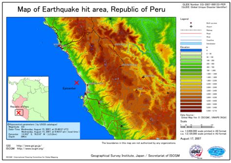 Map of Earthquake hit area, Republic of Peru: Elevation - Peru | ReliefWeb