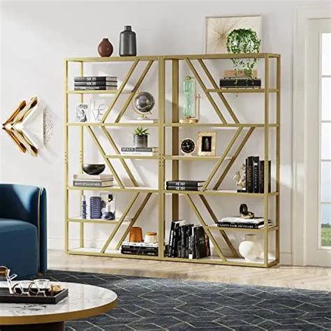 Tribesigns Gold Bookshelf, 7-Shelves Modern Bookcase - Gold/White ...