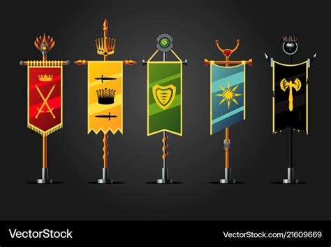 Medieval cartoon flag set insignia game design Vector Image