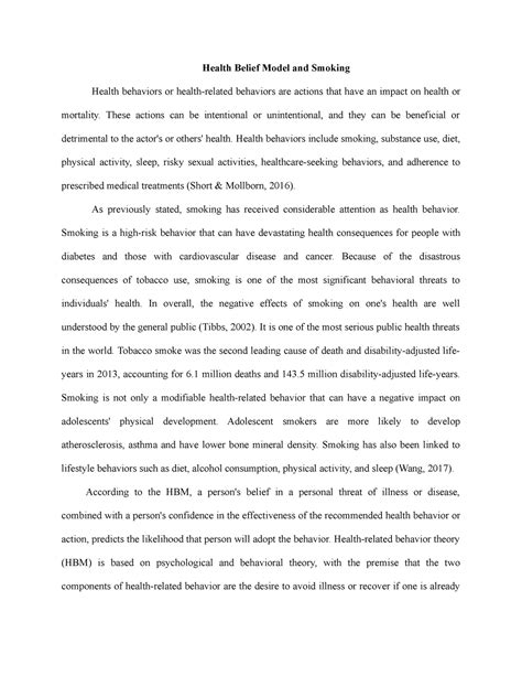 Health Belief Model and Smoking - Health Belief Model and Smoking Health behaviors or health ...