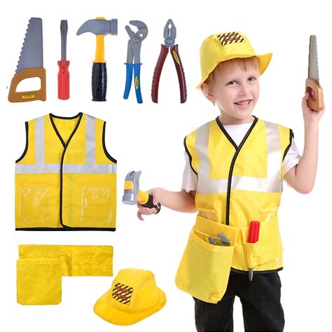 TOPTIE Construction Worker Dress-up Set, Engineer Role Play Costume for Kids and Toddler-Yellow ...