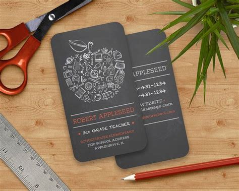 Teachers Apple Business Card, Chalkboard, Apple , School, Elementary ...