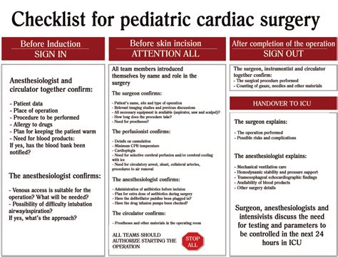 Checklist for pediatric cardiac surgery adapted from the Internacional ...