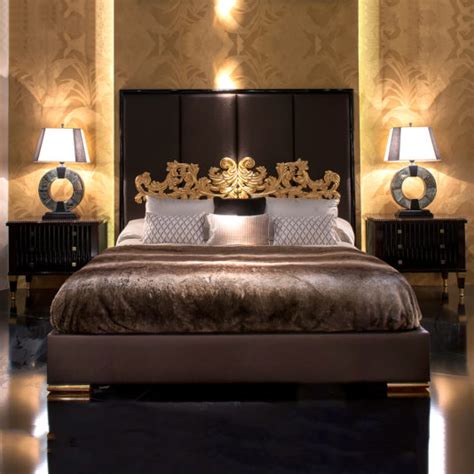 Exclusive Black Lacquered Gold Leaf Bed - Juliettes Interiors