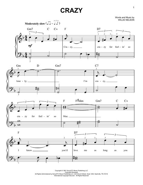 Crazy sheet music by Willie Nelson (Easy Piano – 57736)