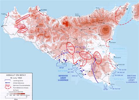 [Map] Map noting the Allied assault on Sicily, Italy, 10 Jul 1943 | World War II Database