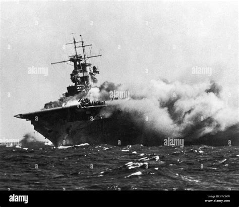 WWII: NAVAL BATTLE, 1942. /nThe sinking of the USS Wasp aircraft ...