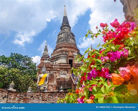 Thailand - Temple in Ayutthaya with Flowers Around it Stock Image ...