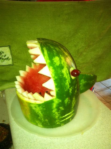 Shark watermelon I carved before filling his mouth with fruit salad. | Watermelon shark, Fruit ...