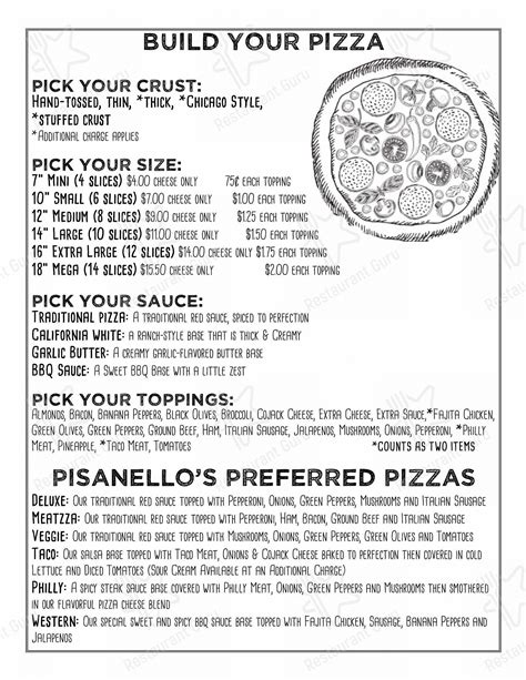 Menu at Pisanello's Pizza pizzeria, Pemberville