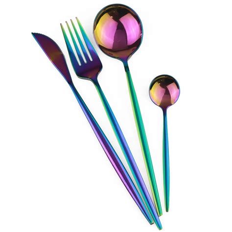 24Pcs/Set Colorful Cutlery Set Stainless Steel Mirror Gold Knife Fork ...