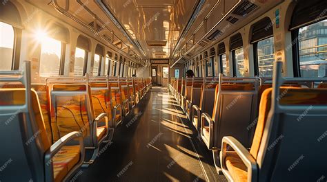 Premium AI Image | Bright Public Train Interior Passenger View