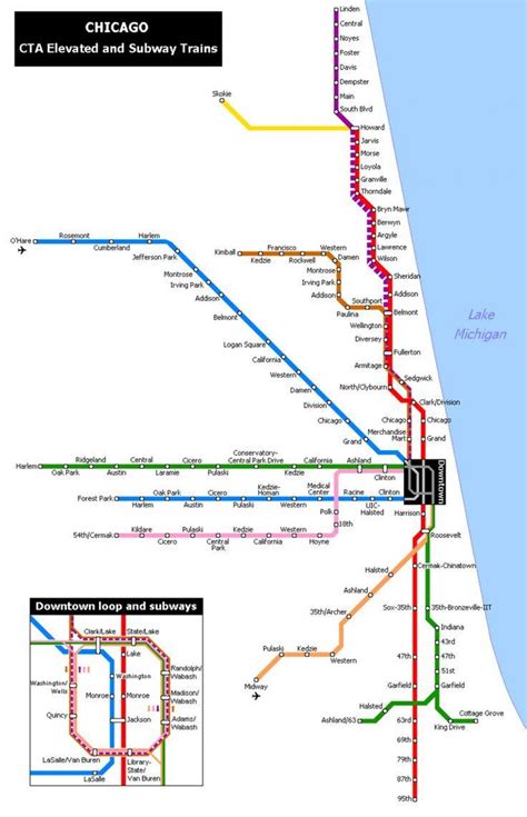 Metro map Chicago - Chicago metro station map (United States of America)