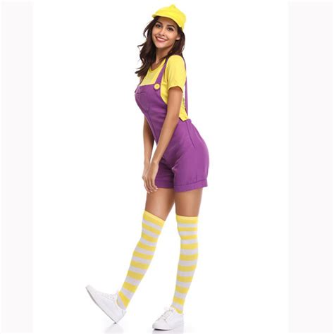 Yellow/Purple Adult Plumber Overalls Mario Cosplay Costume N17159