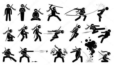 Ninja assassin movement and fighting skills with Japanese weapon sword and shuriken to attack ...