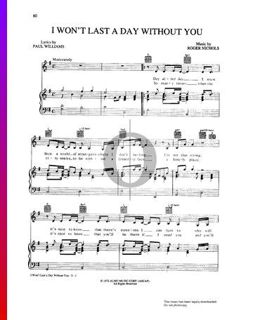 I Won't Last A Day Without You (The Carpenters) Piano Sheet Music - OKTAV