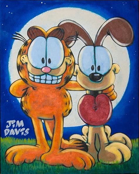 Jim Davis - "Moonlight Friends" Garfield and Odie, Painting on Canvas by Jim Davis, Painting For ...