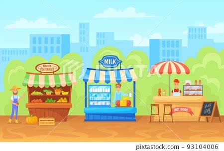 Outdoor farm market. Street marketplace cartoon... - Stock Illustration [93104006] - PIXTA