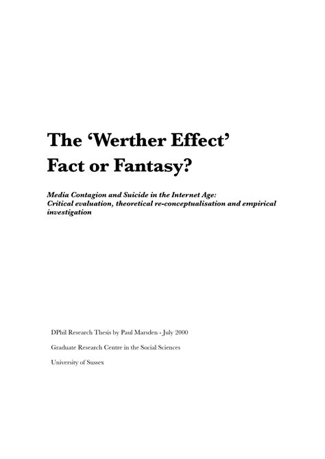 Werther Effect’ Fact Or Fantasy? - DocsLib