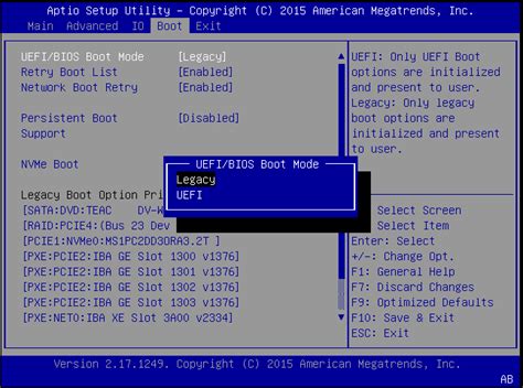 UEFI ブートモードまたはレガシー BIOS ブートモードを選択する (BIOS) - Oracle® X6 シリーズサーバー管理ガイド