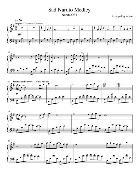 Sad Naruto Medley sheet music for Piano download free in PDF or MIDI