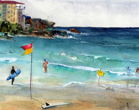 Bondi Beach Art Sydney Australia Watercolor Seascape Art - Etsy