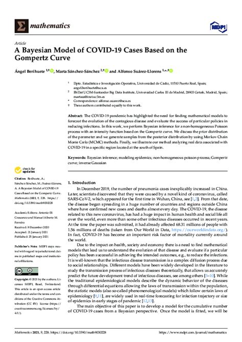 (PDF) A Bayesian Model of COVID-19 Cases Based on the Gompertz Curve | Marta Sánchez - Academia.edu