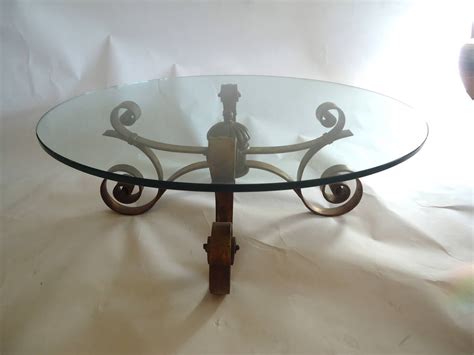 Round Glass and Gilded Wrought Iron Coffee Table at 1stDibs