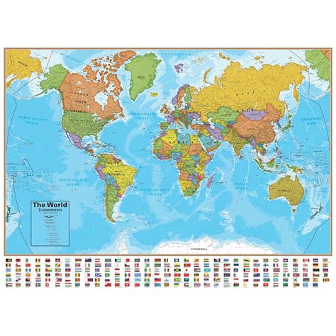 Round World Hemispheres Laminated Map U.S. World, 38, world map HD ...