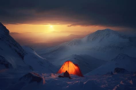 Premium AI Image | Winter camping under the starry night sky in a snowy landscape an ...