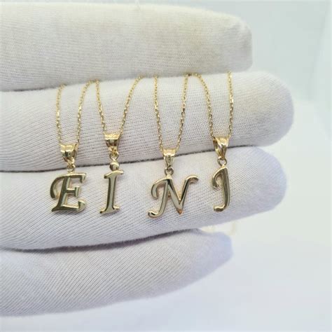 14K Real Solid Gold Personalized Initial Custom Letter Pendant Necklace for Women