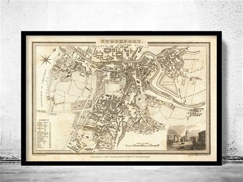 Old Map of Stockport Manchester 1824 Vintage Map Wall Map Print - VINTAGE MAPS AND PRINTS