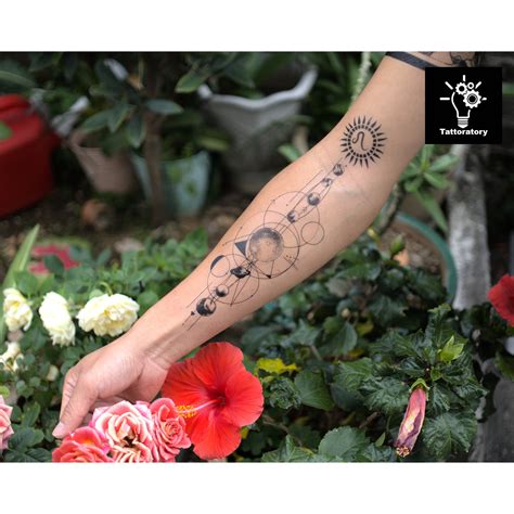 Geometric Planet Tattoo Sleeve With Solar System & Zodiac Sign, Space ...