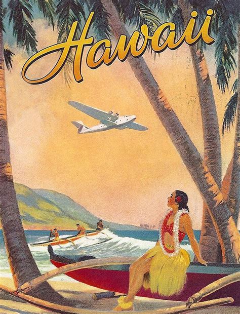 Hawaii, vintage airline poster Painting by Long Shot - Fine Art America