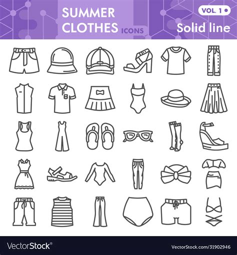 Summer clothes line icon set beach sea clothing Vector Image