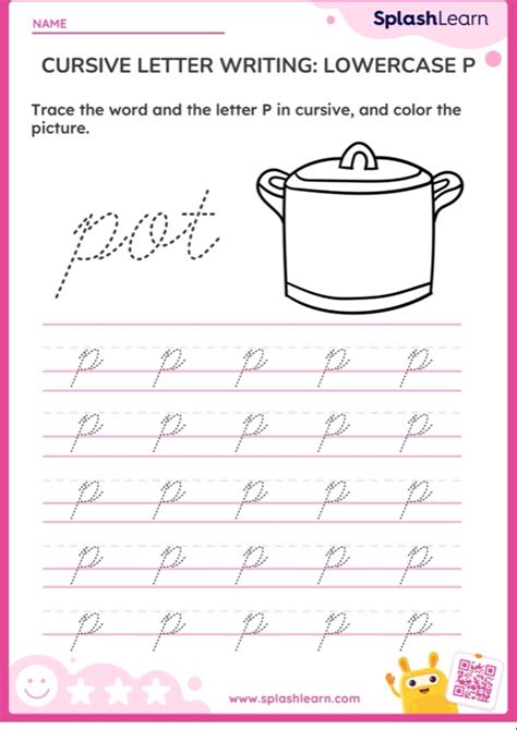 Cursive Letter Writing: Lowercase P — Printable ELA Worksheet