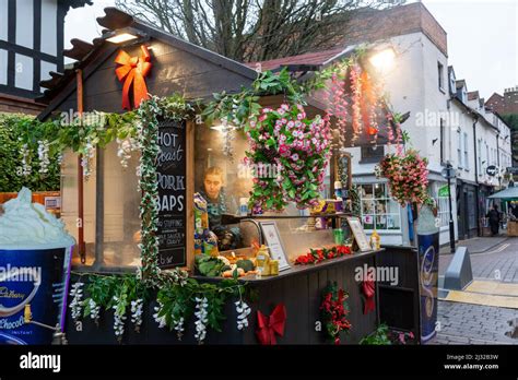 Food stall at the Christmas market in Worcester, UK 2022 Stock Photo ...