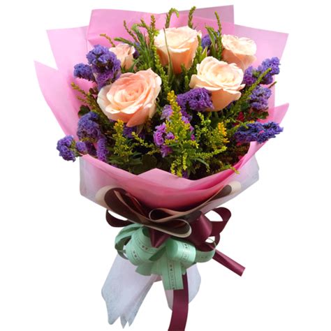 Delivery 5 pcs. Peach Roses in Bouquet to Philippines