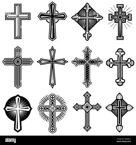 Catholic christian cross with ornament vector icons. Set of religious ...