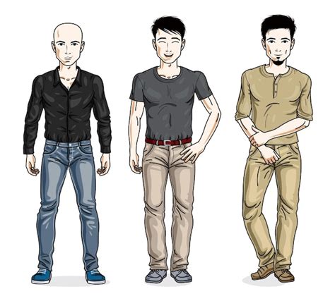 Premium Vector | Handsome men posing in stylish casual clothes. vector diverse people ...