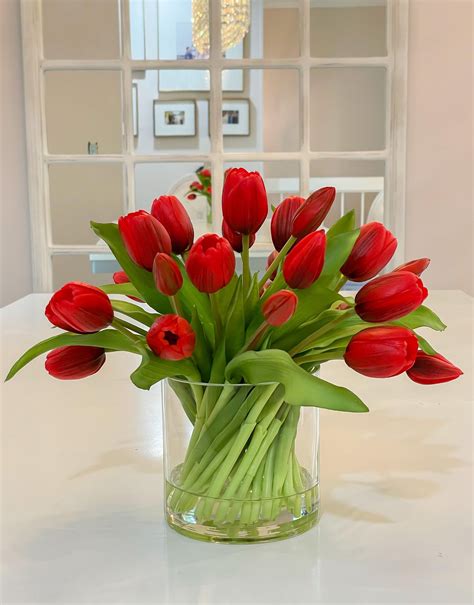 Faux tulip flower arrangement-Real touch Tulips-Tulip arrangement-Red ...