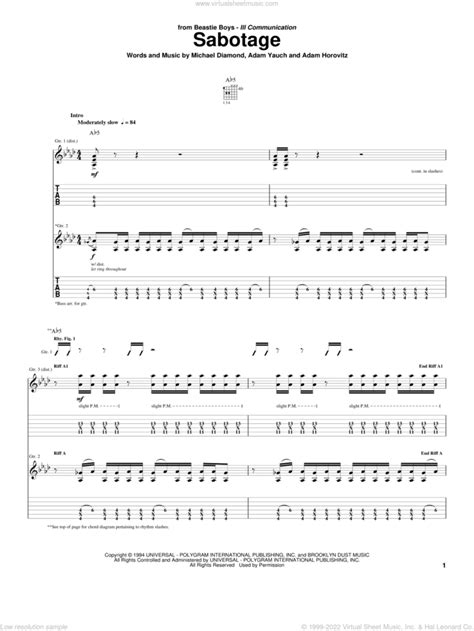 Boys - Sabotage sheet music for guitar (tablature) [PDF]