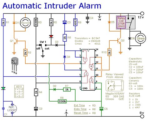 Automatic Intruder Alarm - Circuit Diagram