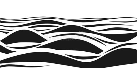 Abstract black and white striped 3d waves. Vector optical illusion. Ocean wave art pattern stock ...
