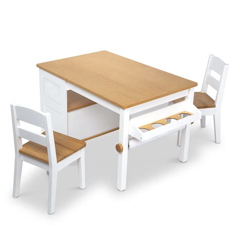 Melissa & Doug Wooden Art Table & Chairs Set - White - Kids Table And Chair Set, Kids Craft ...