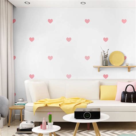 Nordic Pink heart shaped Wallpaper For Kids'Room Modern Living Room Bedroom Waterproof Germetric ...