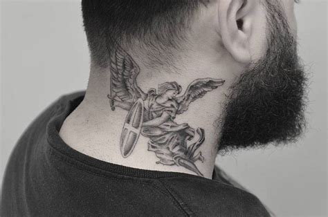 Angel neck tattoo.