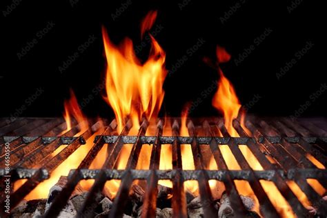 Hot Empty Charcoal BBQ Grill With Bright Flames Stock Photo | Adobe Stock