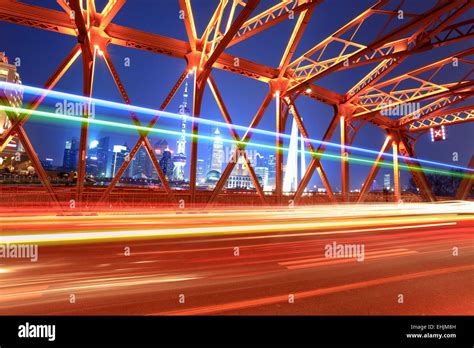 beautiful night view of the garden bridge in shanghai Stock Photo - Alamy